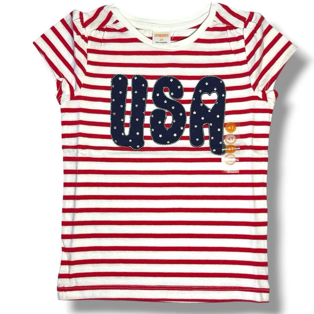 Gymboree 2016 Red White & Cute Line Embroidered Sequins Top Girls Sz 2T New